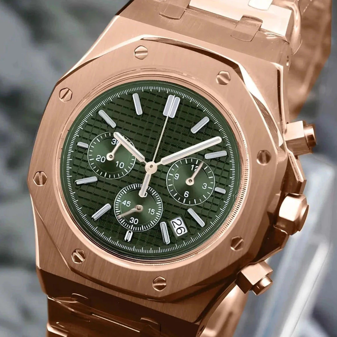Seikoak Rose Gold Olive Green Chronograph