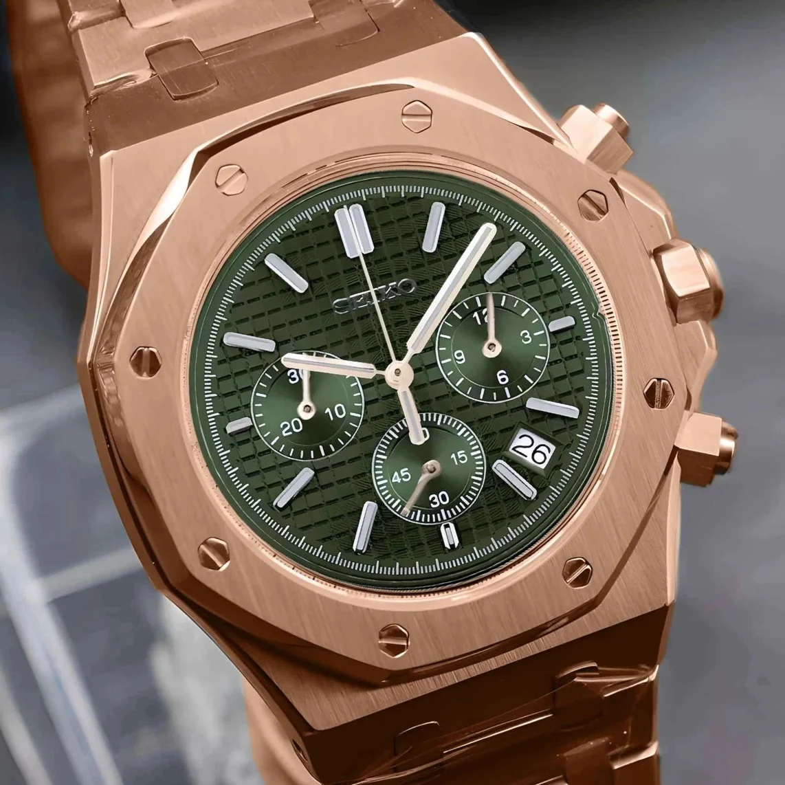 Seikoak Rose Gold Olive Green Chronograph - Image 2