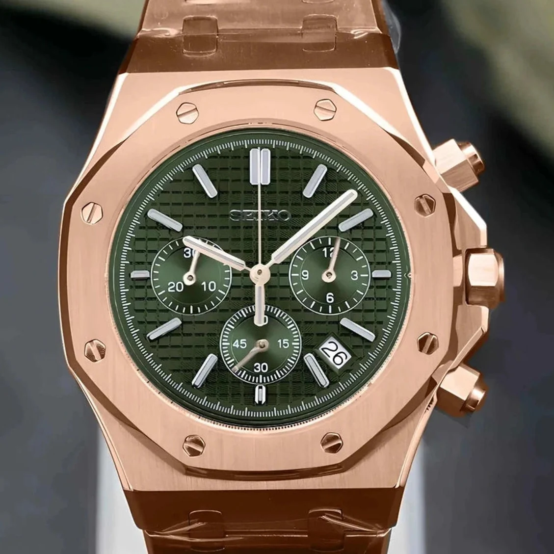 Seikoak Rose Gold Olive Green Chronograph - Image 3
