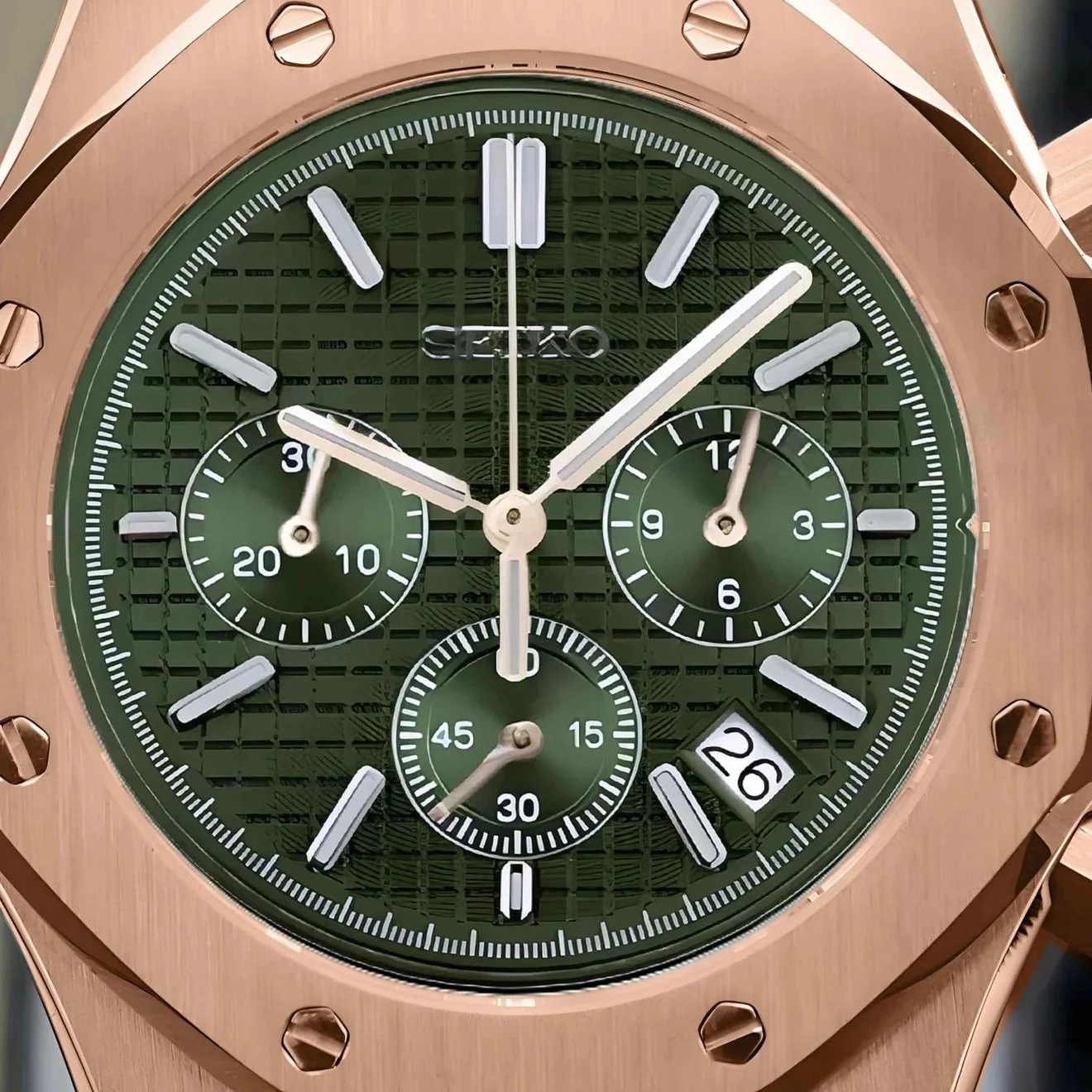 Seikoak Rose Gold Olive Green Chronograph - Image 4
