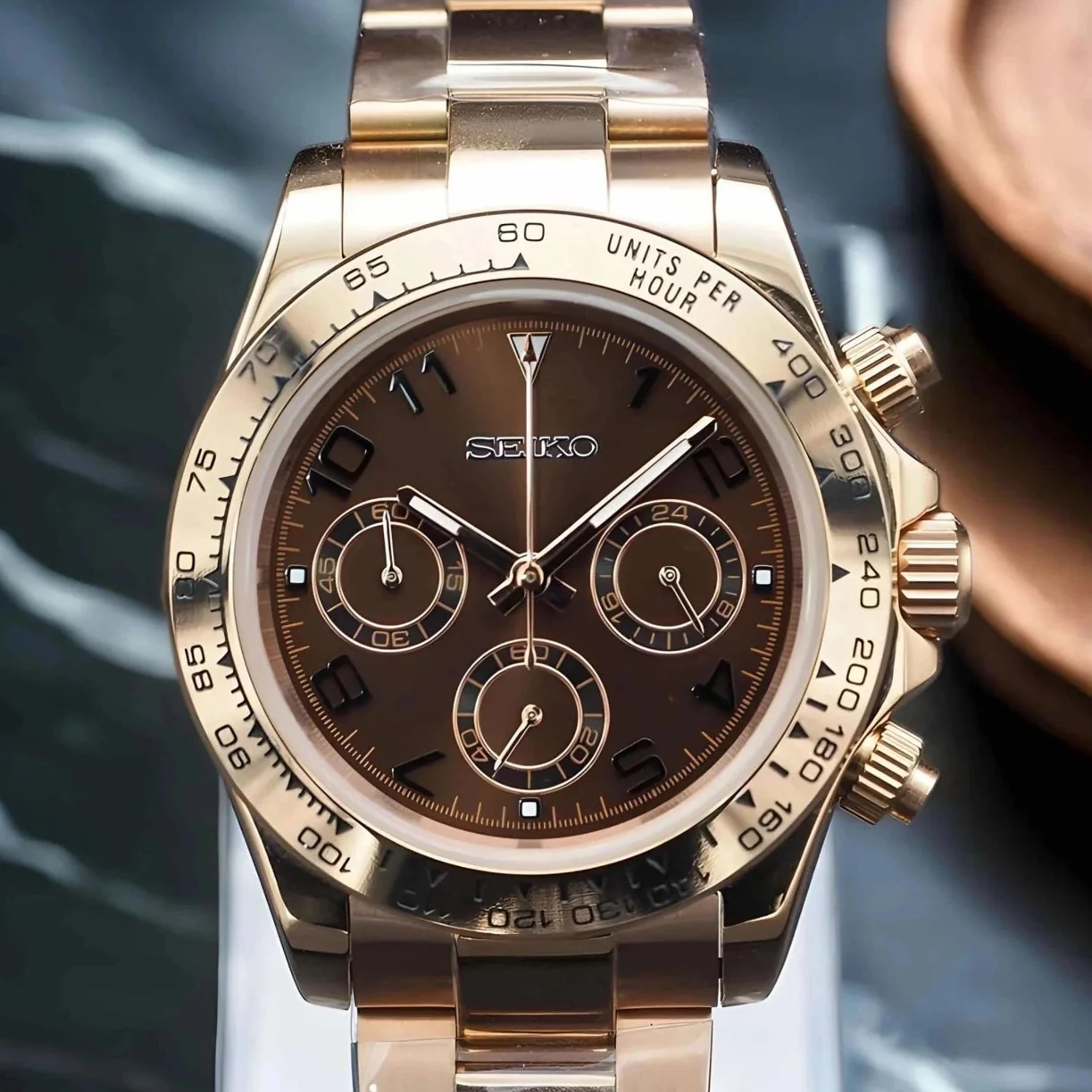 Seiktona Rose Gold Chocolate Brown Chronograph - Image 2